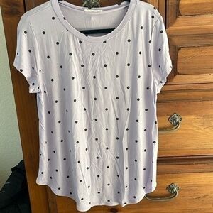 Bombom Women’s Lavender Tee With Black Polka Dots Size XL NWOT